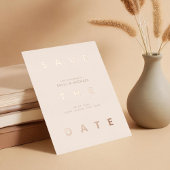 Minimale Beige Moderne Bruiloft Save the Date Folie Uitnodiging
