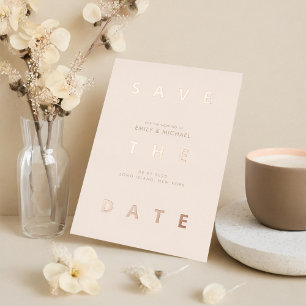 Minimale Beige Moderne Trouwkaart Save the Date Folie Uitnodiging