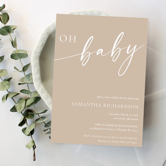 Minimale beige Oh baby genderneutrale douche Kaart
