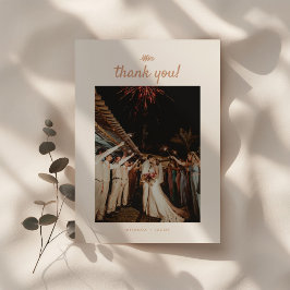 Minimale Beige Palm Leaf Trouwfoto Bedankkaart