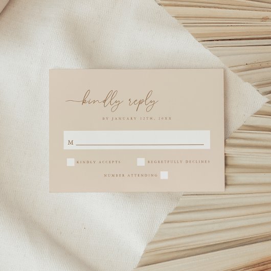 Minimale Beige Script bruiloft RSVP Kaartje