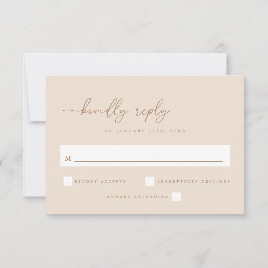 Minimale Beige Script bruiloft RSVP Kaartje (Voorkant)