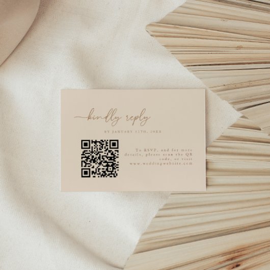 Minimale Beige Trouw-QR-code RSVP Kaartje