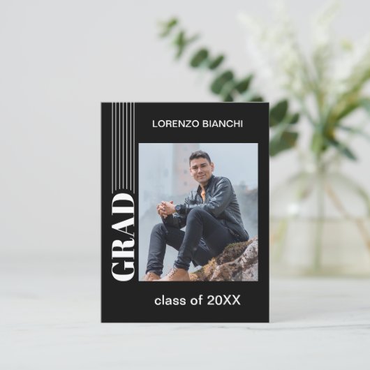 Minimale bekendmaking van zwart-wit Afstuderen Briefkaart (Staand voorkant)