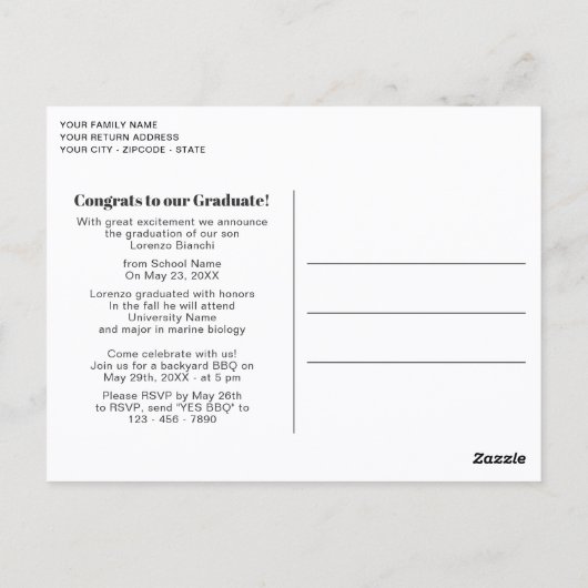 Minimale bekendmaking van zwart-wit Afstuderen Briefkaart (Achterkant)