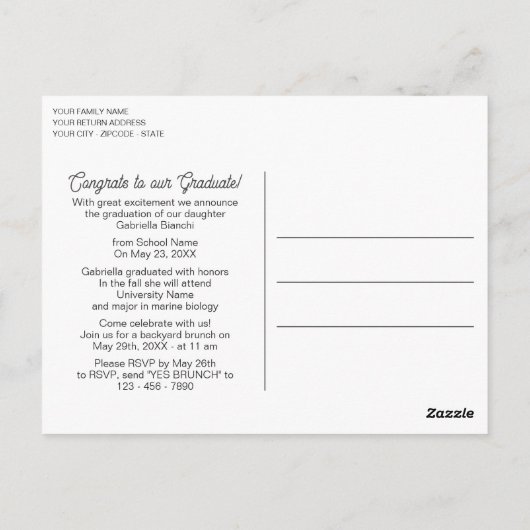 Minimale bekendmaking van zwart-wit Afstuderen Briefkaart (Achterkant)