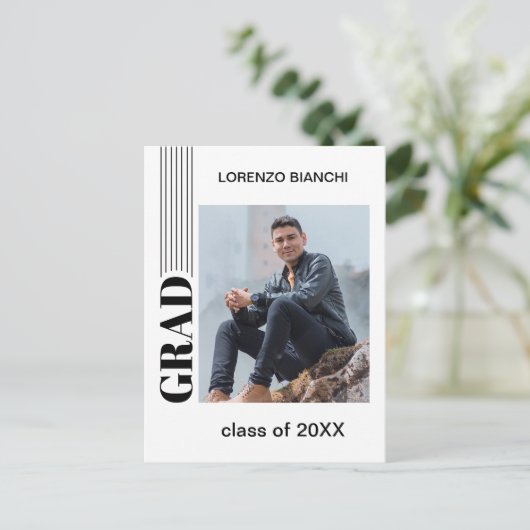 Minimale bekendmaking van zwart-wit Afstuderen Briefkaart (Staand voorkant)
