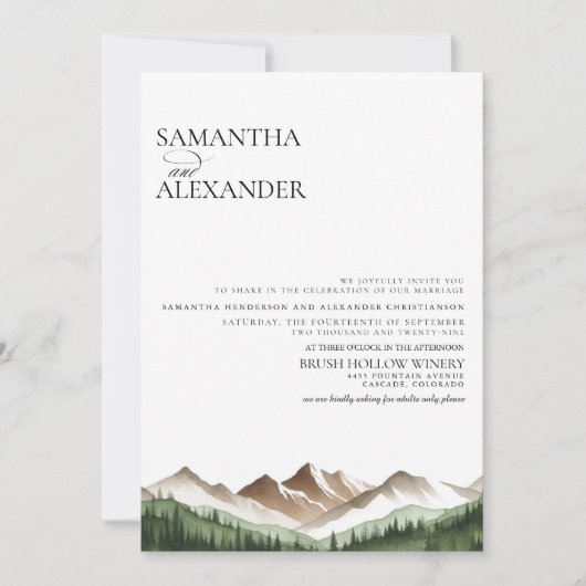 Minimale berg QR Code bruiloft Kaart (Voorkant)