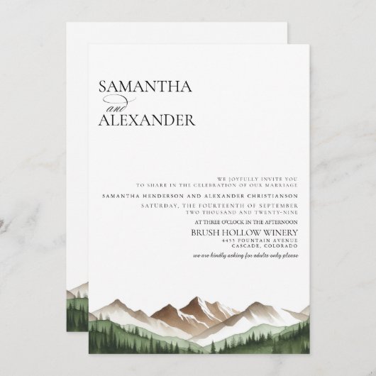 Minimale berg QR Code bruiloft Kaart (Voorkant / Achterkant)