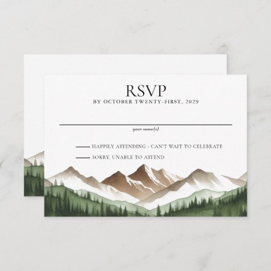 Minimale bergen bruiloft RSVP kaartje (Voorkant / Achterkant)
