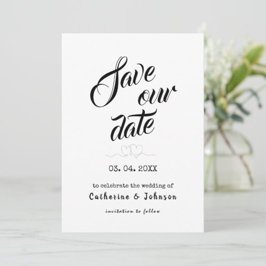 Minimale BESPAAR ONZE DATUM kalligrafietekst Kaart (Staand voorkant)