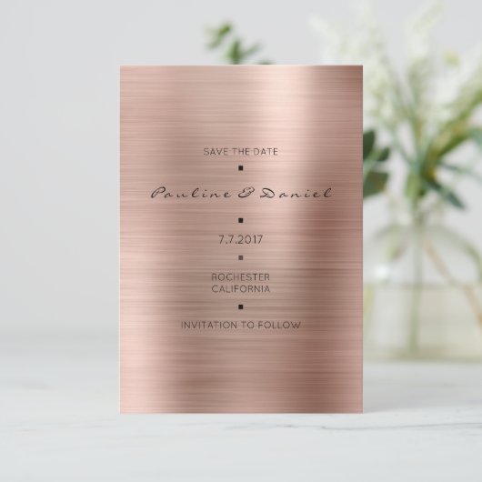 Minimale besparing op de datum roze roze gouden co save the date (Staand voorkant)