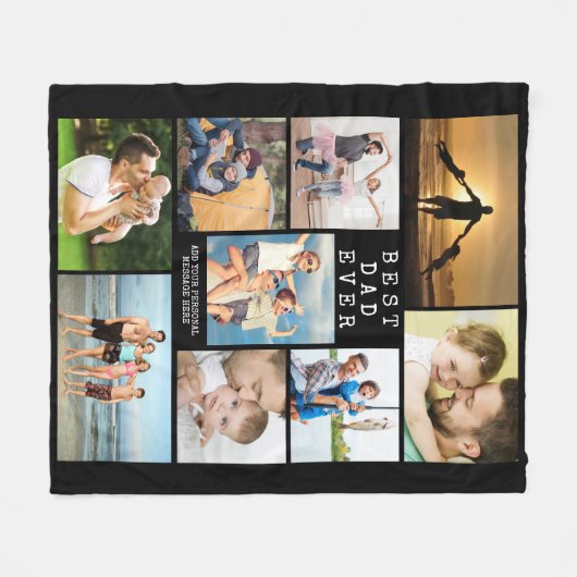 Minimale BESTE DAD OOIT 9 Fotocollage Gepersonalis Fleece Deken (Voorkant (Horizontaal))
