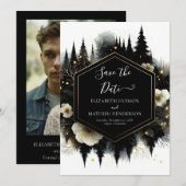 Minimale bewerkbare Enchanted Forest Wedding Save The Date (Voorkant / Achterkant)