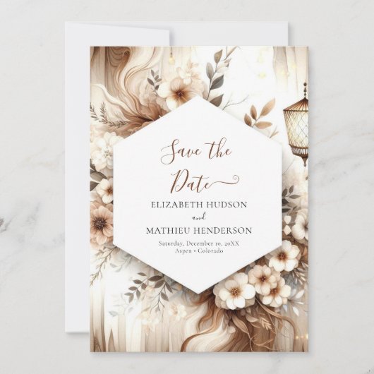Minimale bewerkbare rustieke bruiloft save the date (Voorkant)