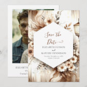 Minimale bewerkbare rustieke bruiloft save the date (Voorkant / Achterkant)