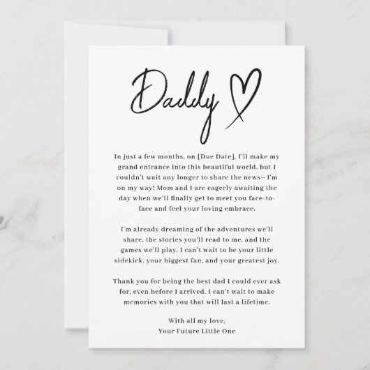 Minimale Black and White Papa Zwangerschapsaankond Aankondiging (Voorkant)