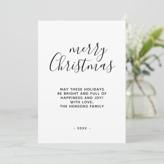 Minimale Black and White Prettig Kerst Script Feestdagenkaart (Staand voorkant)