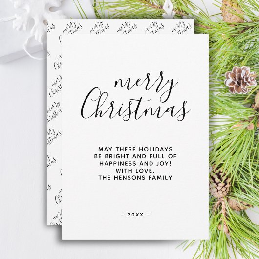 Minimale Black and White Prettig Kerst Script Feestdagenkaart