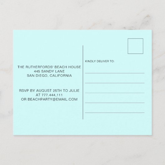 Minimale Black End van Summer Beach Party Uitnodiging Briefkaart (Achterkant)