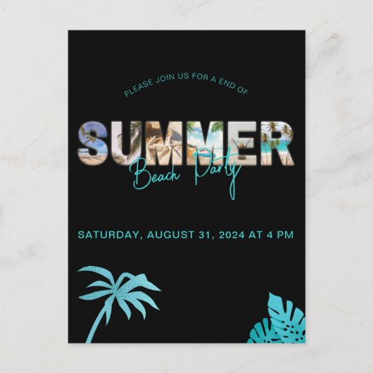 Minimale Black End van Summer Beach Party Uitnodiging Briefkaart (Voorkant)