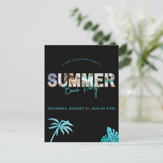 Minimale Black End van Summer Beach Party Uitnodiging Briefkaart (Staand voorkant)