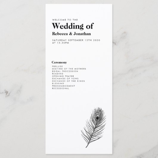 Minimale Black Feather Wedding Programma (Voorkant)