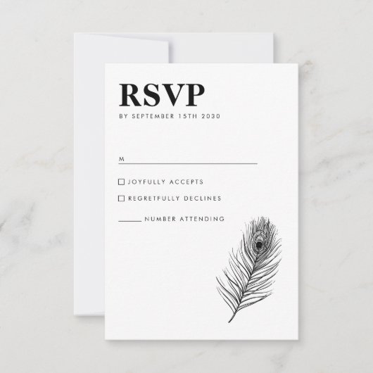 Minimale Black Feather Wedding RSVP Kaart (Voorkant)