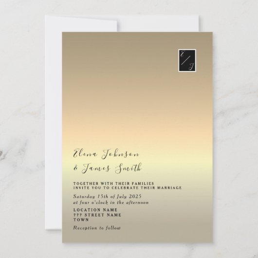 Minimale Black Gold bruiloft uitnodiging (Achterkant)