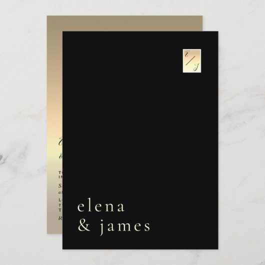 Minimale Black Gold bruiloft uitnodiging (Voorkant / Achterkant)