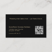 Minimale Black Gold Life Insurance Broker QR-code Visitekaartje (Achterkant)