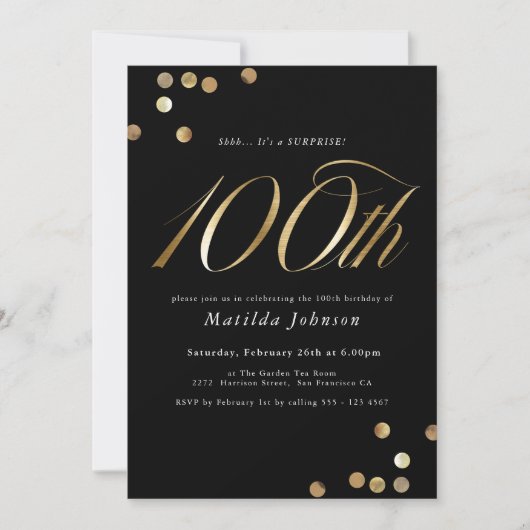 Minimale Black Gold Verrassing 100ste verjaardagsf Kaart (Voorkant)