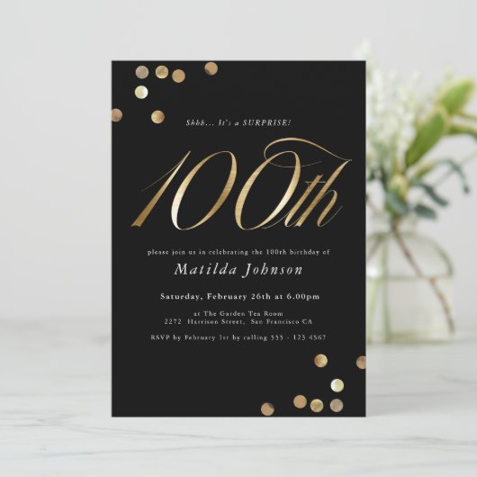 Minimale Black Gold Verrassing 100ste verjaardagsf Kaart (Staand voorkant)