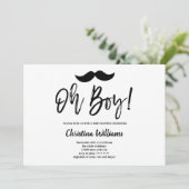 Minimale Black Mustache Oh Boy Baby shower Kaart (Staand voorkant)
