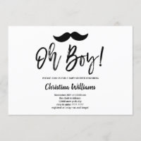 Minimale Black Mustache Oh Boy Baby shower