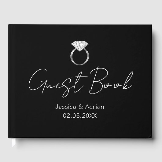 Minimale Black Silver Diamond Ring Wedding Gastenboek (Voorkant)