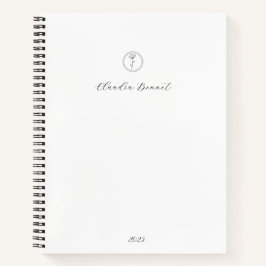 Minimale Black White Flower Logo en scriptnaam Notitieboek