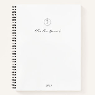 Minimale Black White Flower Logo en scriptnaam Notitieboek