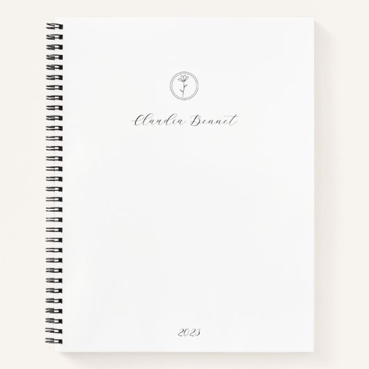 Minimale Black White Flower Logo en scriptnaam Notitieboek (Voorkant)