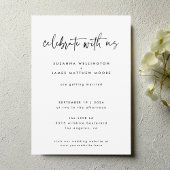 Minimale Black White Geometric Calligraphy Wedding Kaart