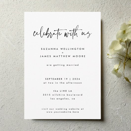 Minimale Black White Geometric Calligraphy Wedding Kaart