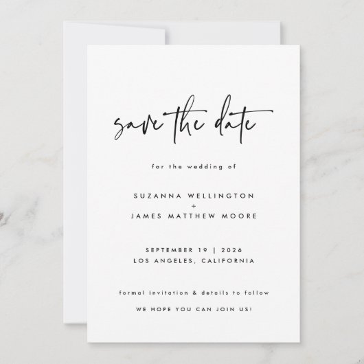 Minimale Black White Geometric Calligraphy Wedding Save The Date (Voorkant)