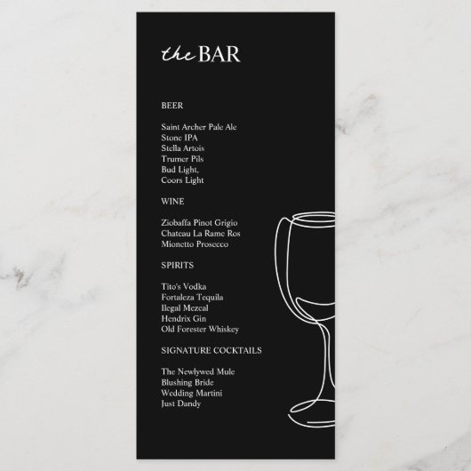 Minimale Black&White huwelijksbar Menu (Voorkant)