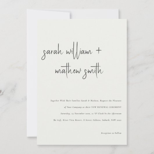 Minimale Black White Script Typography Vow Renewal Kaart (Voorkant)