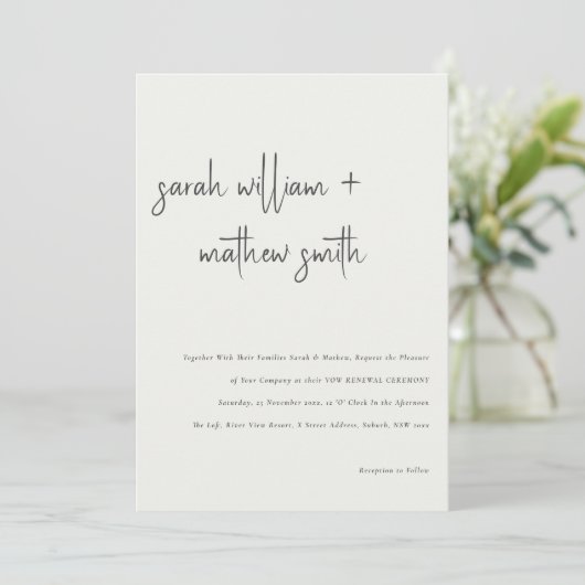 Minimale Black White Script Typography Vow Renewal Kaart