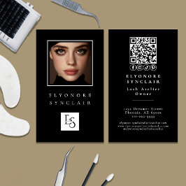 Minimale Black White Script Wimper Foto Logo QR Visitekaartje