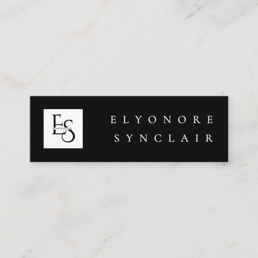 Minimale Black White Script Wimper Logo Qr Code Mini Visitekaartje (Voorkant)