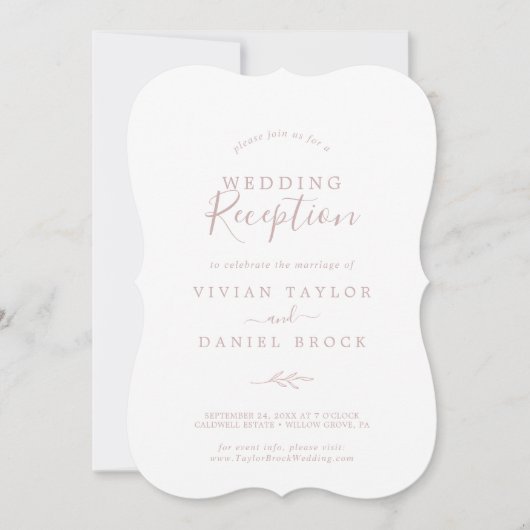 Minimale Blad | Blush Roze Trouwreceptie Kaart (Voorkant)