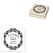 Minimale Blad Botanische Krans Ex Libris Boekplaat Rubberstempel (Gestempeld)