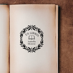 Minimale Blad Botanische Krans Ex Libris Boekplaat Rubberstempel
